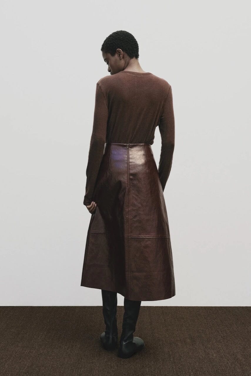 Mijeong Park - Faux Leather Skirt - Burgundy - Skirts - YUCCA, women’s elevated skirts, clothing boutiques near me.