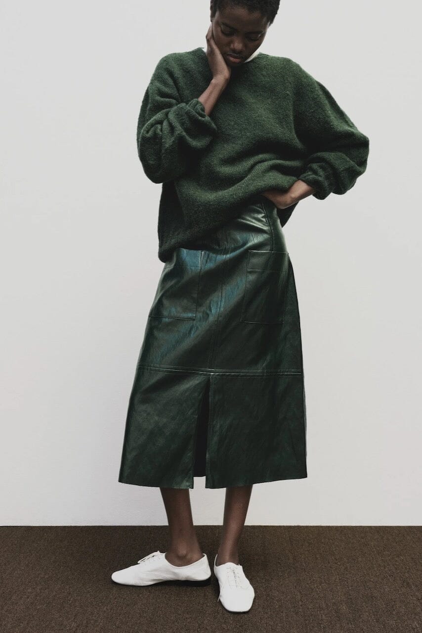 Mijeong Park - Faux Leather Skirt - Green - Skirts - YUCCA, women’s elevated skirts, clothing boutiques near me.
