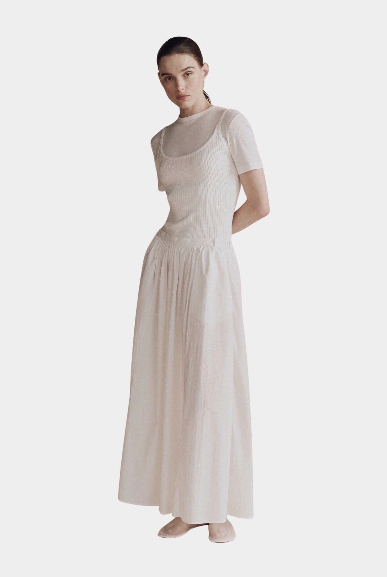 Mijeong Park | Gathered Maxi Skirt In White - SHOP YUCCA Skirts MIJEONG PARK - YUCCA, Women’s clothing store Denver, women’s clothing website, women’s elevated skirts, clothing boutiques near me, women’s elevated maxi skirts.
