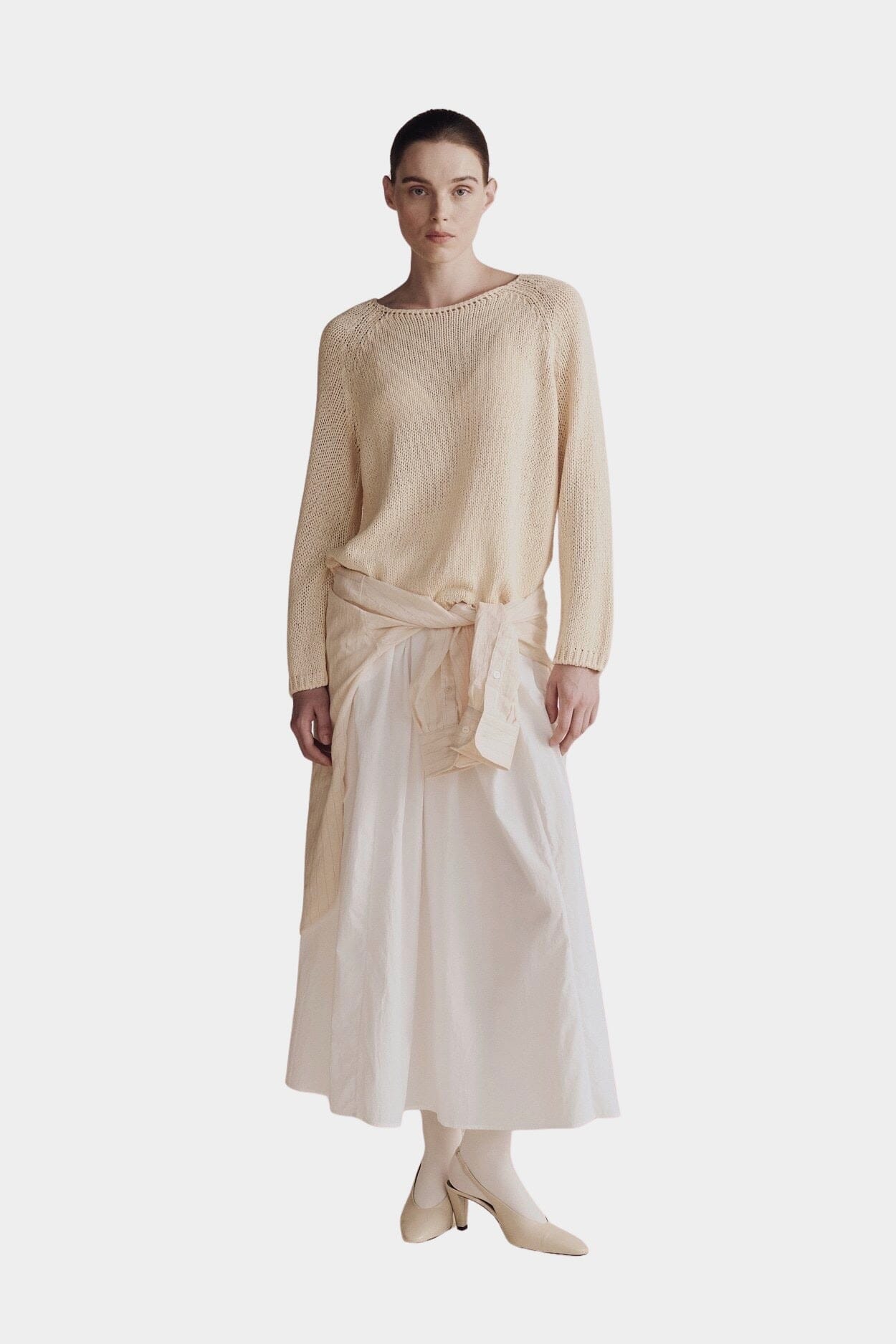 Mijeong Park | Gathered Maxi Skirt In White - SHOP YUCCA Skirts MIJEONG PARK - YUCCA, Women’s clothing store Denver, women’s clothing website, women’s elevated skirts, clothing boutiques near me, women’s elevated maxi skirts.