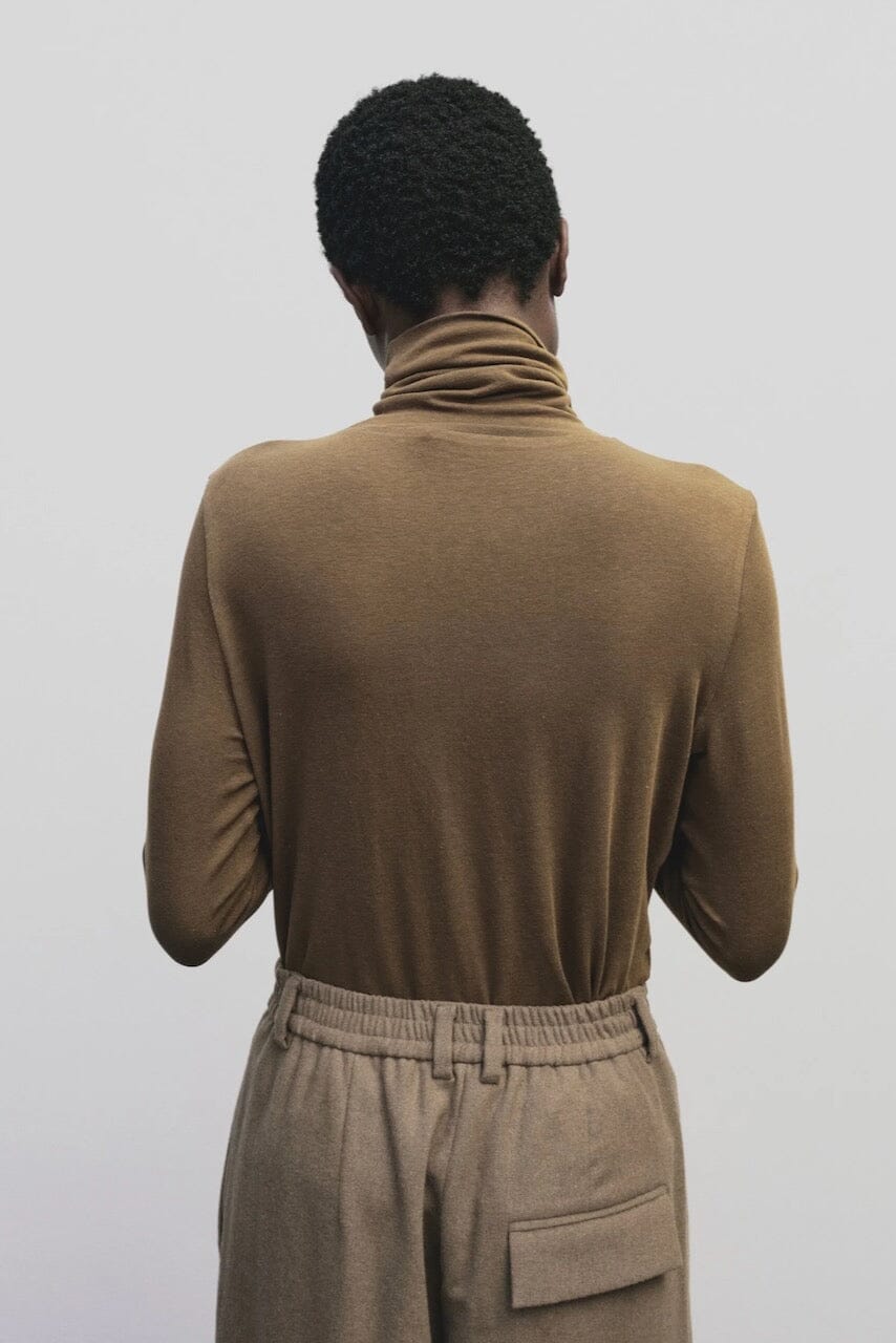 Mijeong Park - Roll Neck Jersey Top - Light Brown - Shirts & Tops - YUCCA, shop local Denver, women’s clothing boutique .