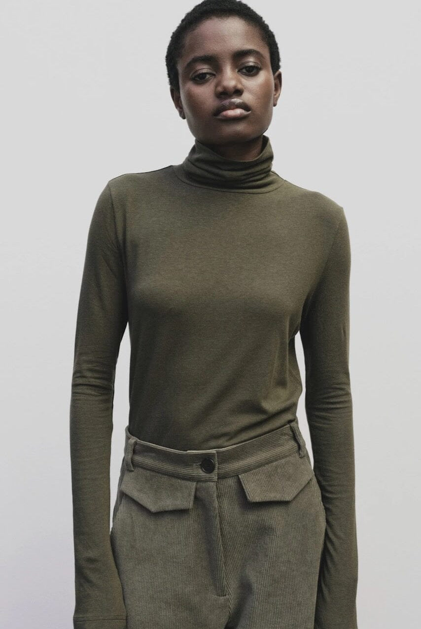 Mijeong Park - Roll Neck Jersey Top - Olive - Shirts & Tops - YUCCA, shop local Denver, women’s clothing boutique.