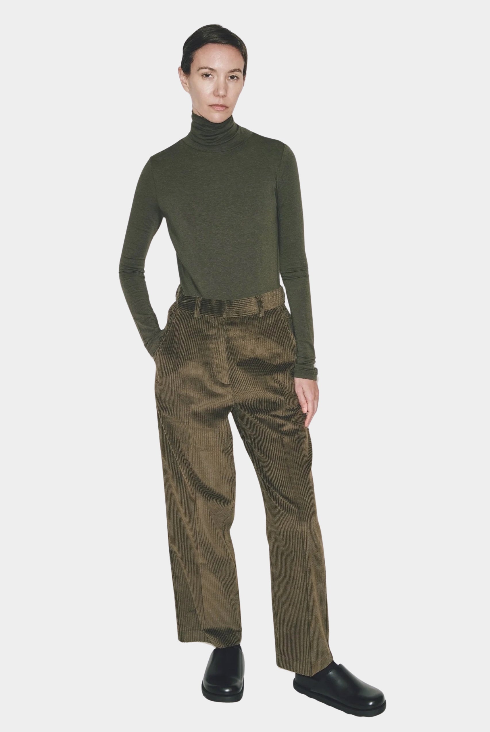 Mijeong Park - Roll Neck Jersey Top - Olive - Shirts & Tops - YUCCA, Yucca store Denver, women’s clothing boutique near me.