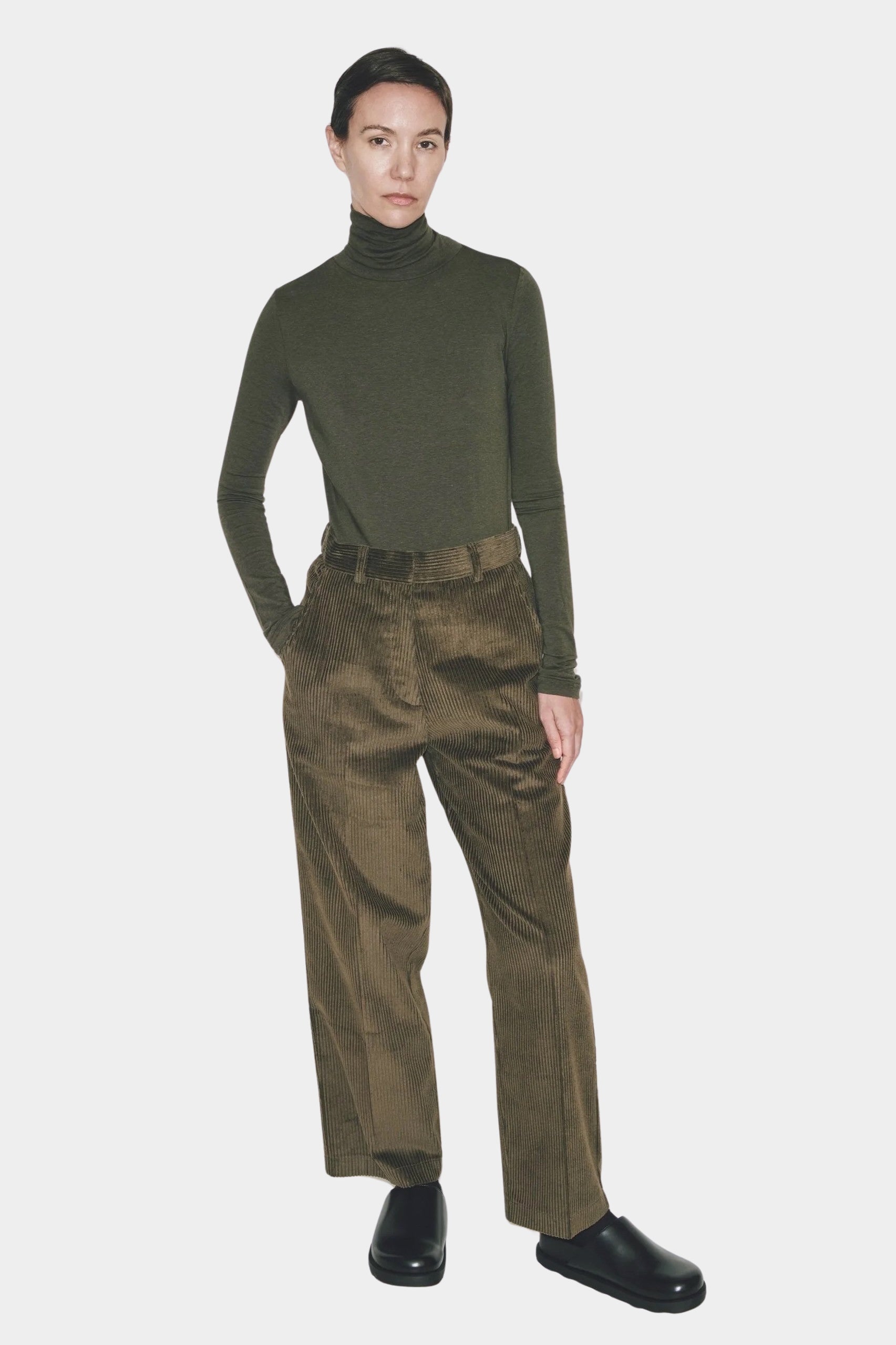 Mijeong Park - Roll Neck Jersey Top - Olive - Shirts & Tops - YUCCA, Yucca store Denver, women’s clothing boutique near me.