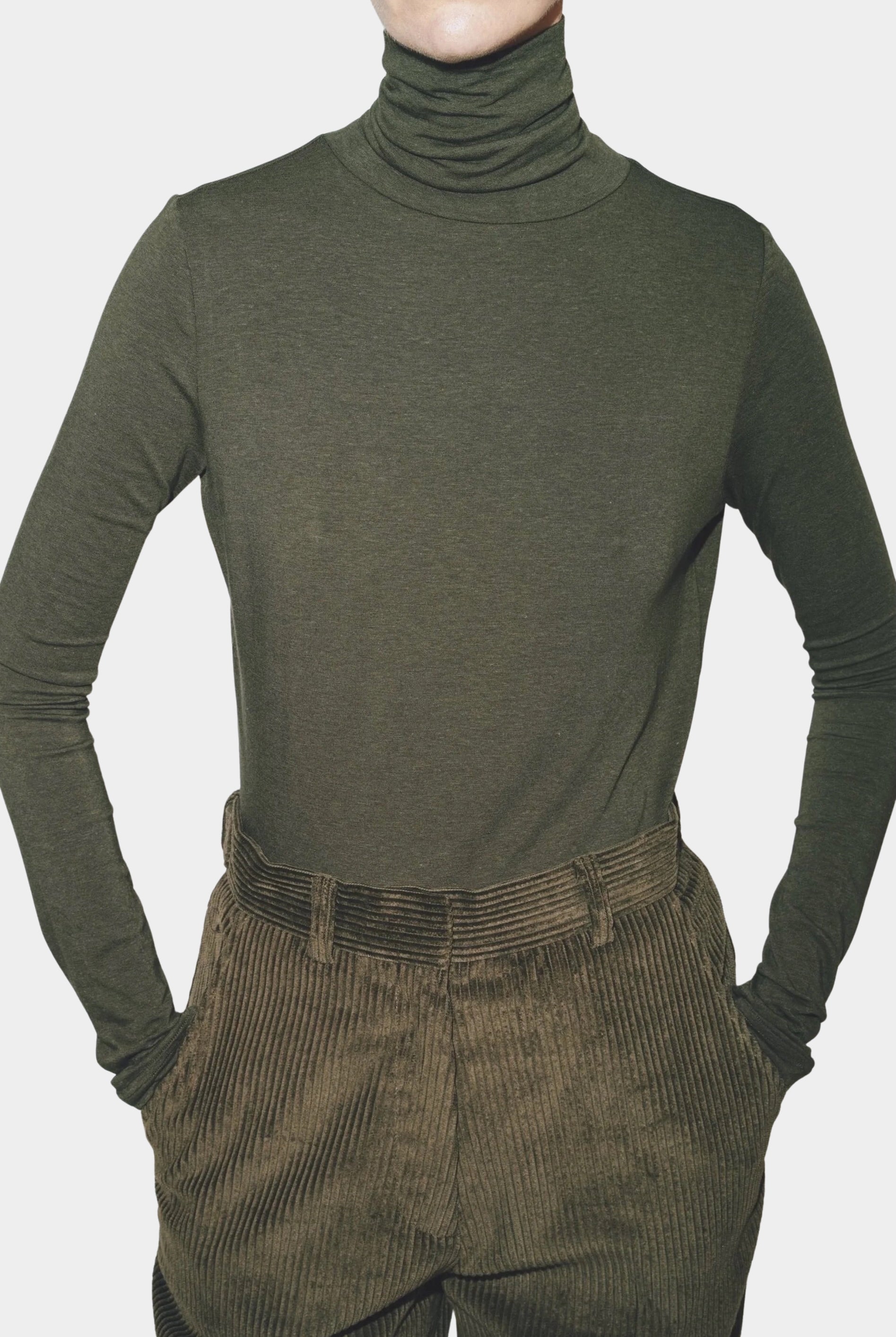 Mijeong Park - Roll Neck Jersey Top - Olive - Shirts & Tops - YUCCA, Yucca store Denver, women’s clothing boutique near me.