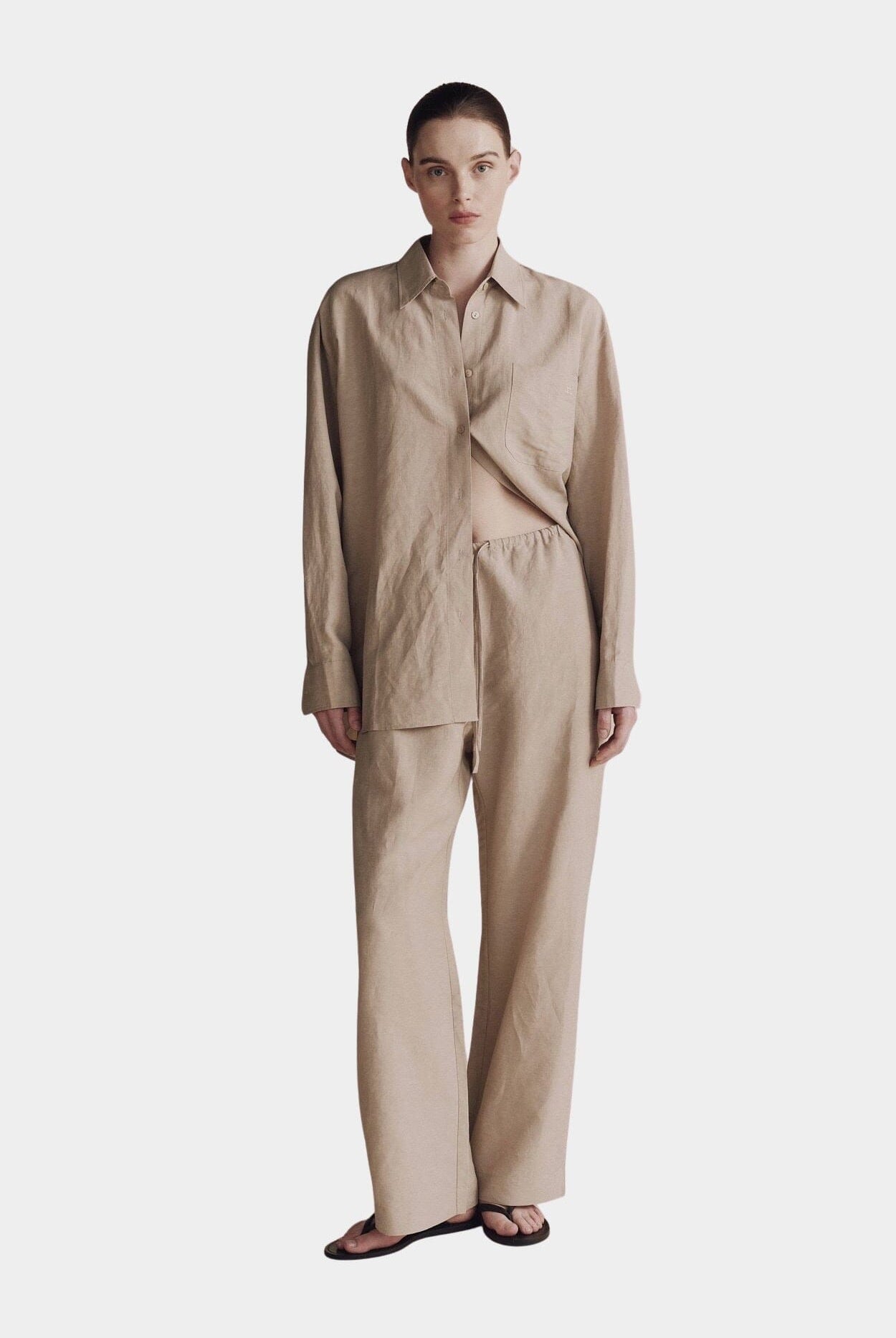 Mijeong Park | Silk Linen Drawstring Pants In Light Khaki - SHOP YUCCA Pants MIJEONG PARK - YUCCA, Women’s clothing store Denver, women’s clothing website, women’s elevated pants, clothing boutiques near me, women’s elevated trousers.