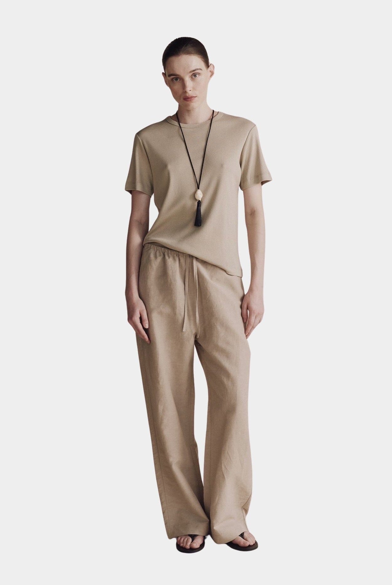 Mijeong Park | Silk Linen Drawstring Pants In Light Khaki - SHOP YUCCA Pants MIJEONG PARK - YUCCA, Women’s clothing store Denver, women’s clothing website, women’s elevated pants, clothing boutiques near me, women’s elevated trousers.
