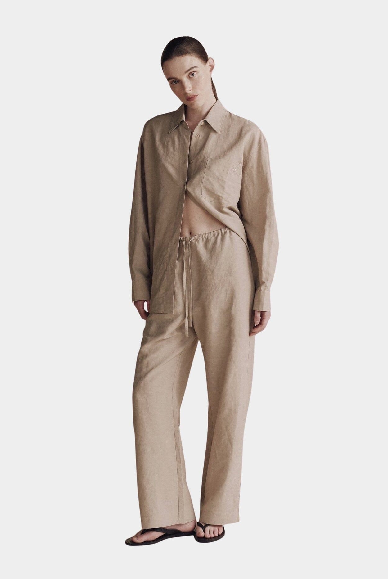 Mijeong Park | Silk Linen Oversized Shirt In Light Khaki - SHOP YUCCA Shirts & Tops MIJEONG PARK - YUCCA, Yucca store Denver, women’s clothing boutique near me, high quality capsule wardrobe, boutiques near me, women’s high quality tops.