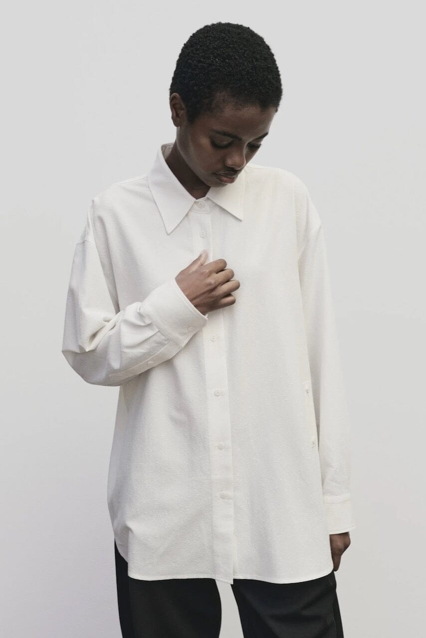 Mijeong Park - Textured Oversized Shirt In Ivory - YUCCA Shirts & Tops, women’s clothing boutique near me.