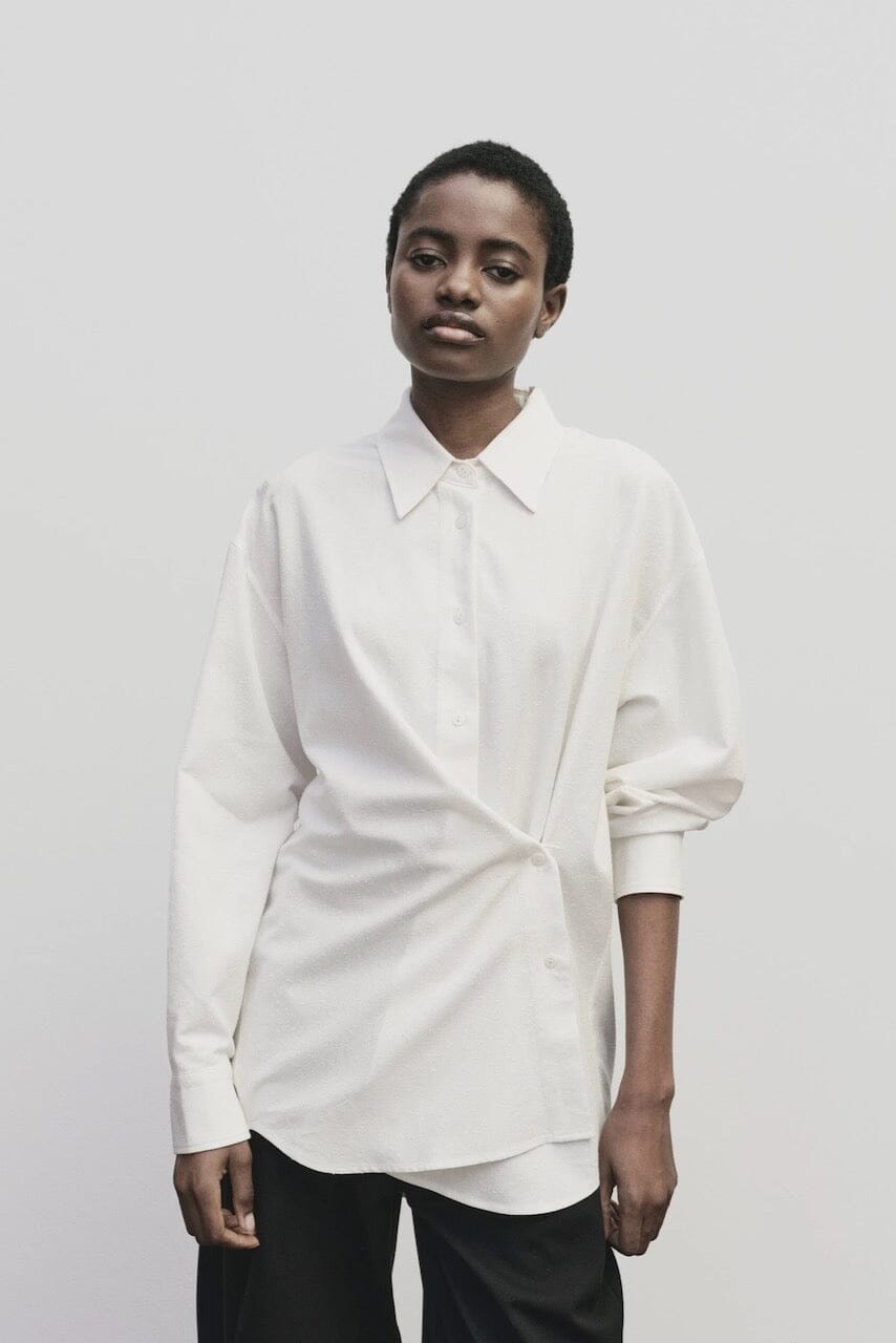 Mijeong Park - Textured Oversized Shirt In Ivory - YUCCA Shirts & Tops, women’s clothing boutique near me.