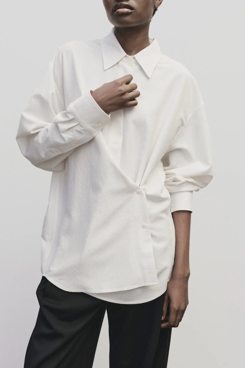 Mijeong Park - Textured Oversized Shirt In Ivory - YUCCA Shirts & Tops, women’s clothing boutique near me.