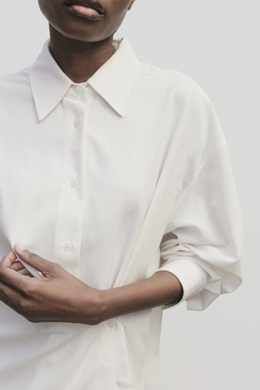 Mijeong Park - Textured Oversized Shirt In Ivory - YUCCA Shirts & Tops, women’s clothing boutique near me.