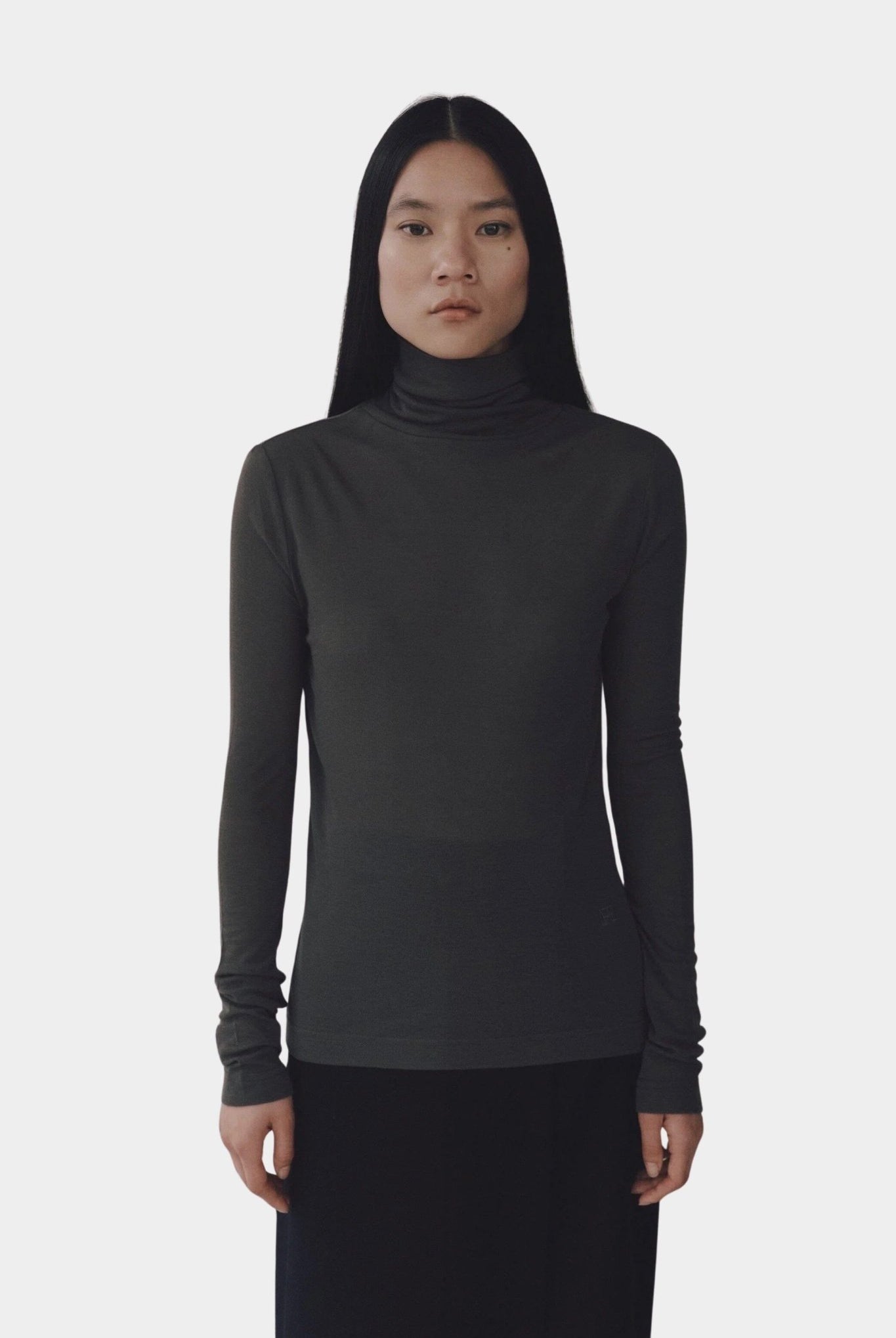 Mijeong Park | Thin Ribbed Roll Neck Top In Dark Grey -  SHOP YUCCA Shirts & Tops MIJEONG PARK - YUCCA, Yucca store Denver, women’s clothing boutique near me, high quality capsule wardrobe, boutiques near me, women’s high quality tops.
