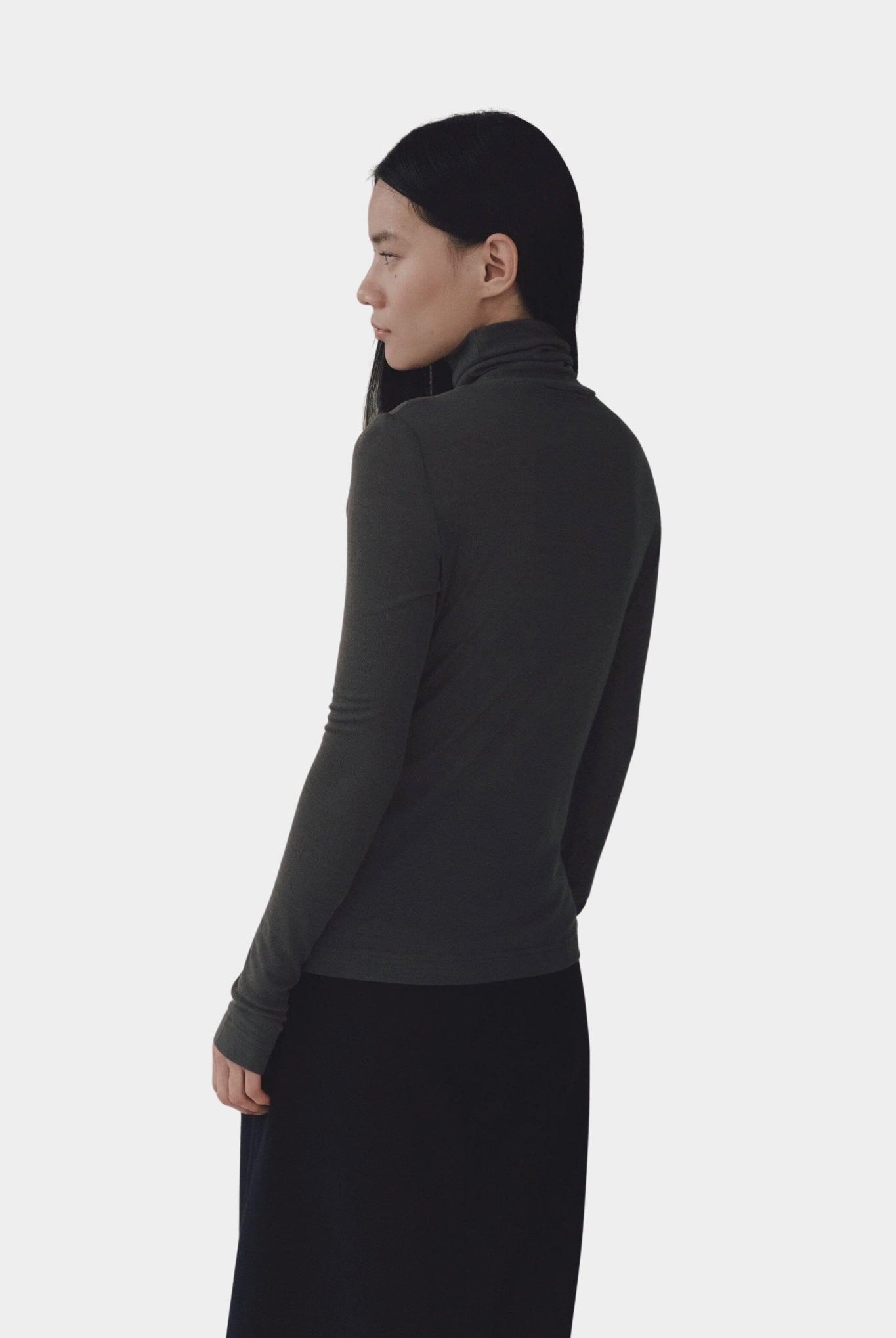 Mijeong Park | Thin Ribbed Roll Neck Top In Dark Grey -  SHOP YUCCA Shirts & Tops MIJEONG PARK - YUCCA, Yucca store Denver, women’s clothing boutique near me, high quality capsule wardrobe, boutiques near me, women’s high quality tops.