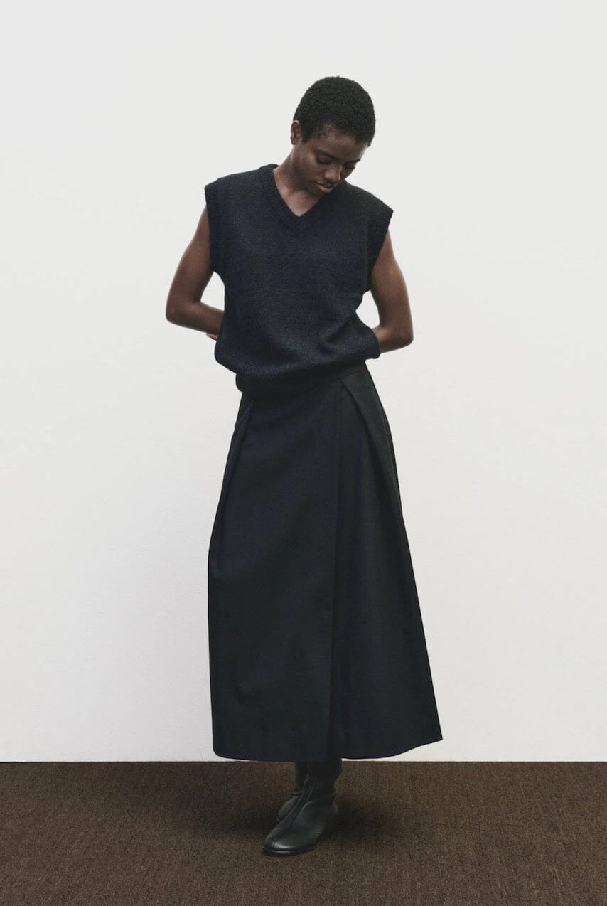 Mijeong Park - Wool Blend V-Neck Vest - Navy - Shirts & Tops - YUCCA, Yucca store Denver, women’s clothing boutique near me.