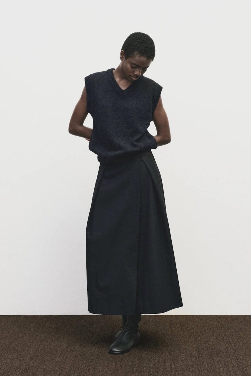 Mijeong Park - Wool Blend V-Neck Vest - Navy - Shirts & Tops - YUCCA, Yucca store Denver, women’s clothing boutique near me.