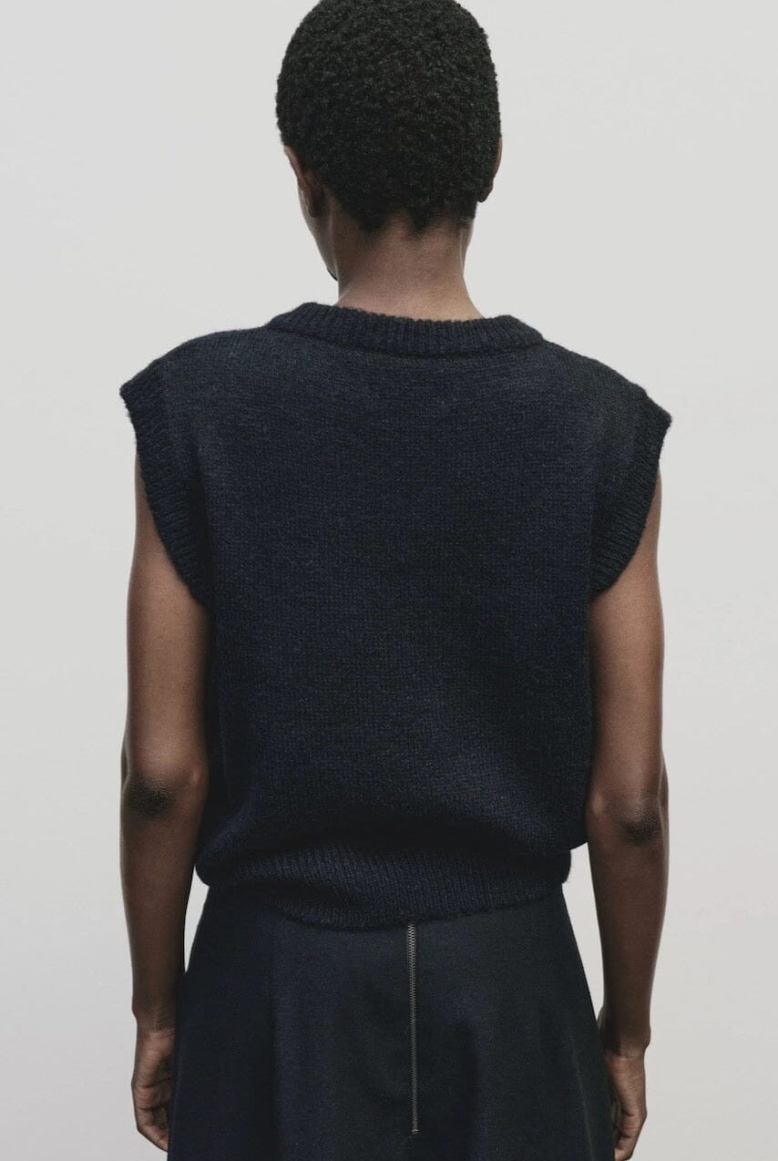 Mijeong Park - Wool Blend V-Neck Vest - Navy - Shirts & Tops - YUCCA, Yucca store Denver, women’s clothing boutique near me.