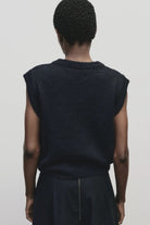 Mijeong Park - Wool Blend V-Neck Vest - Navy - Shirts & Tops - YUCCA, Yucca store Denver, women’s clothing boutique near me.
