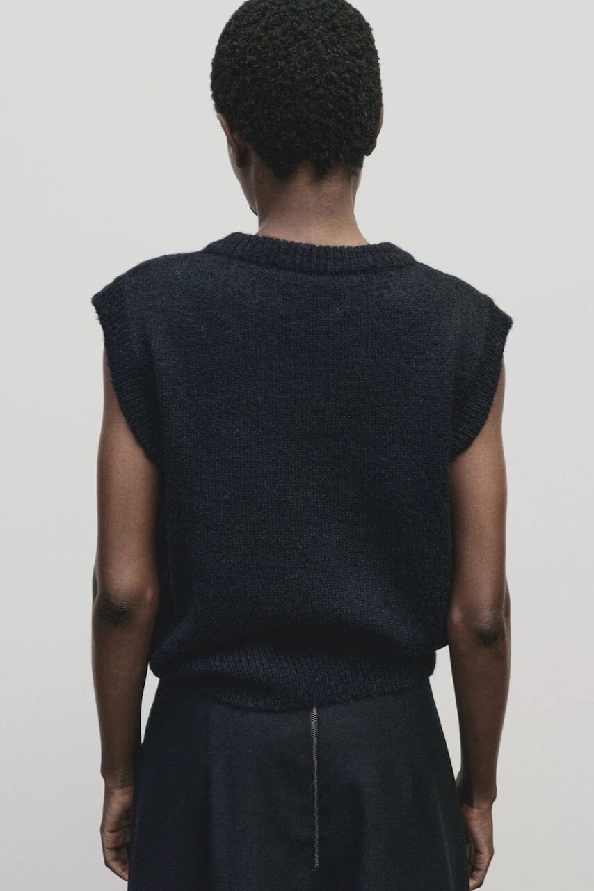 Mijeong Park - Wool Blend V-Neck Vest - Navy - Shirts & Tops - YUCCA, Yucca store Denver, women’s clothing boutique near me.
