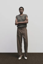 Mijeong Park - Wool Blend Workwear Pants - Light Brown - Pants - YUCCA, women’s clothing website, boutiques near me.