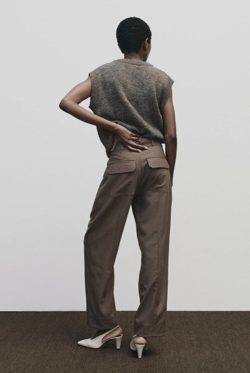 Mijeong Park - Wool Blend Workwear Pants - Light Brown - Pants - YUCCA, women’s clothing website, boutiques near me.