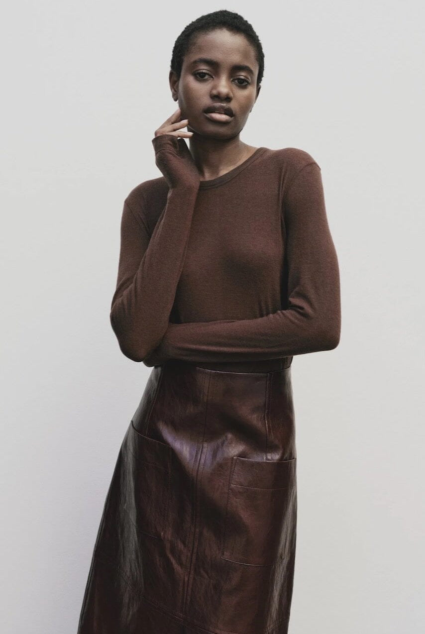 Mijeong Park - Wool Tencel Crewneck - Brown - Shirts & Tops - YUCCA, Yucca store Denver, women’s clothing boutique near me.
