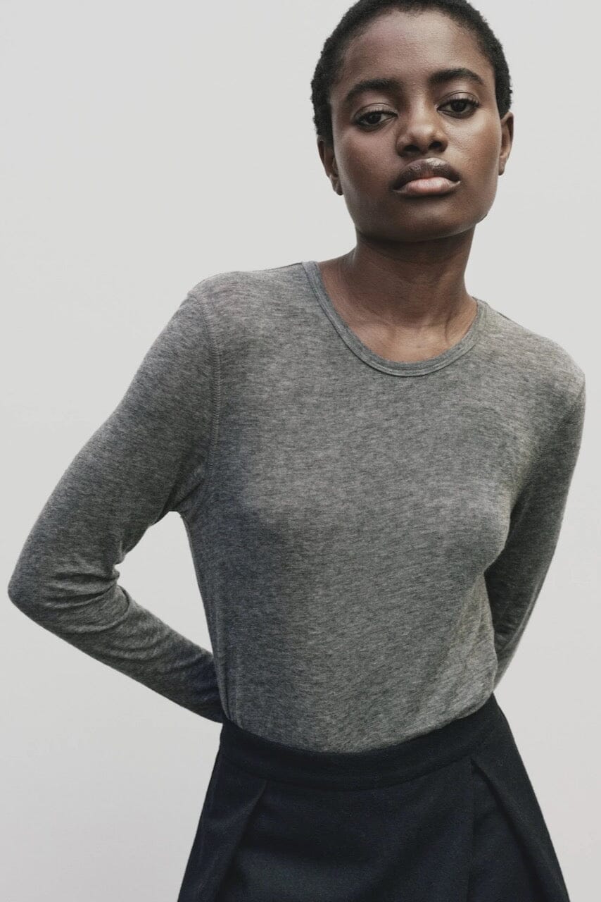 Mijeong Park - Wool Tencel Crewneck - Heather Gray - Shirts & Tops - YUCCA, boutiques near me, women’s high quality tops.