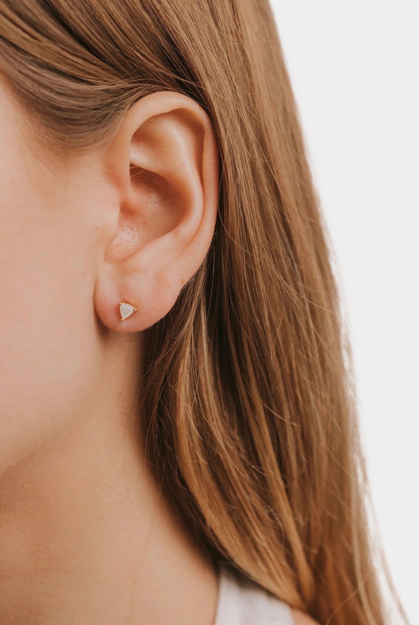 Earrings, YUCCA - mother of pearl mini stud earrings with gold plating and sterling silver posts, understated jewelry.