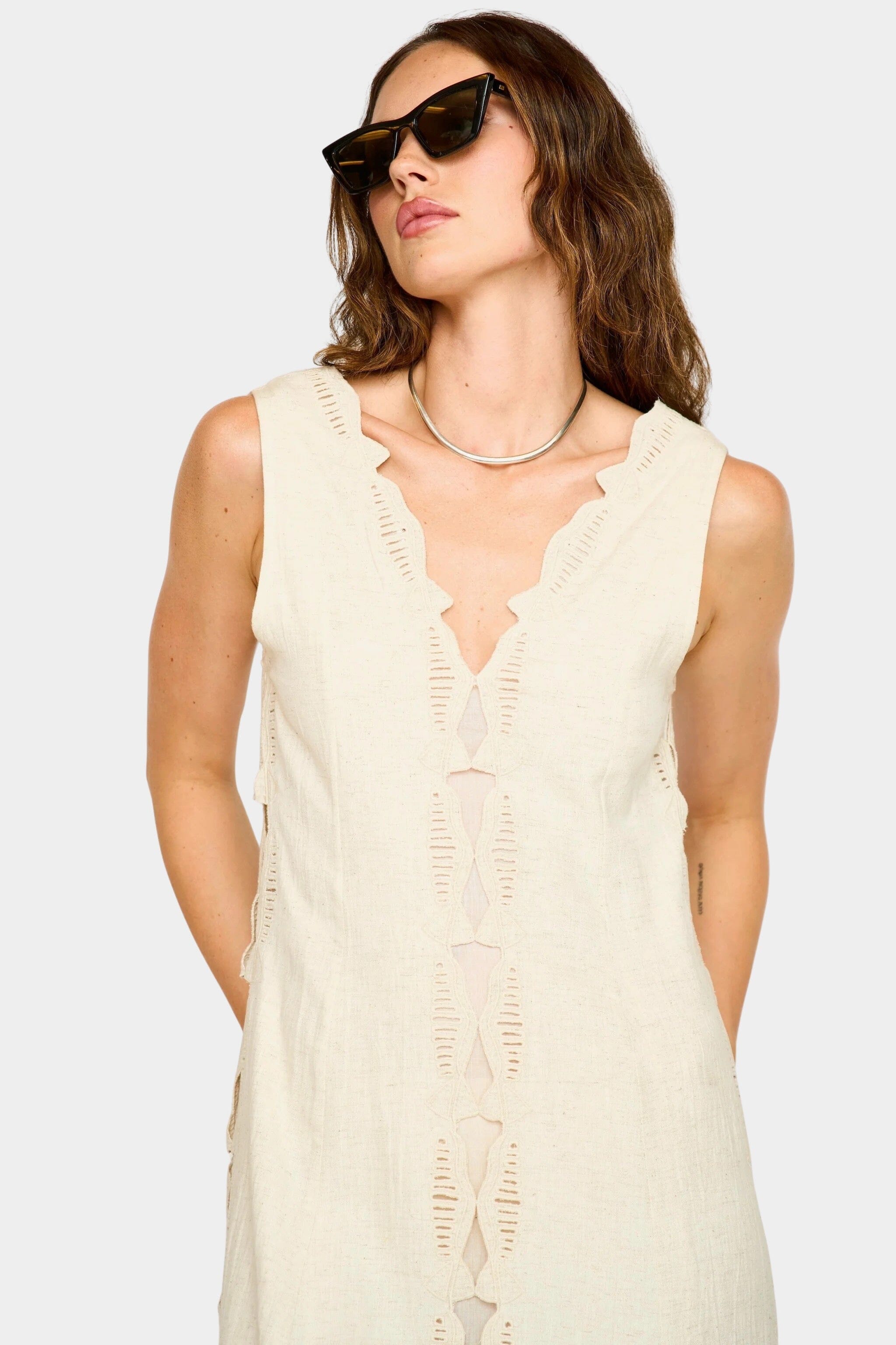 Mirth | Barcelona Dress In Oat Marine Eyelet - SHOP YUCCA Dress MIRTH - YUCCA