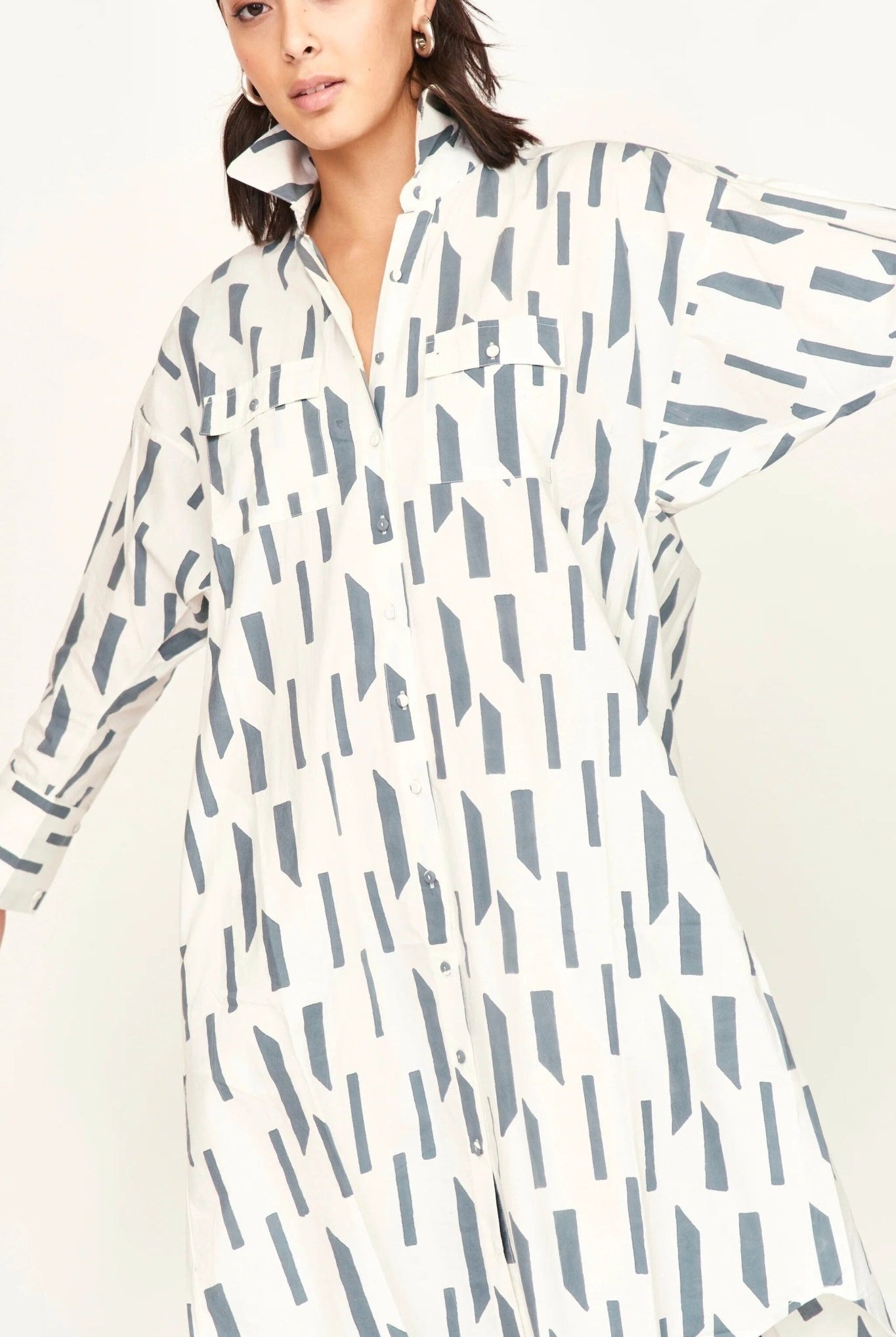 Mirth | Kyoto House Dress In White Rainfall - SHOP YUCCA Dress MIRTH - YUCCA, Women’s clothing store Denver, boutique stores near me, capsule wardrobe, women’s elevated basics, casual dresses Denver.