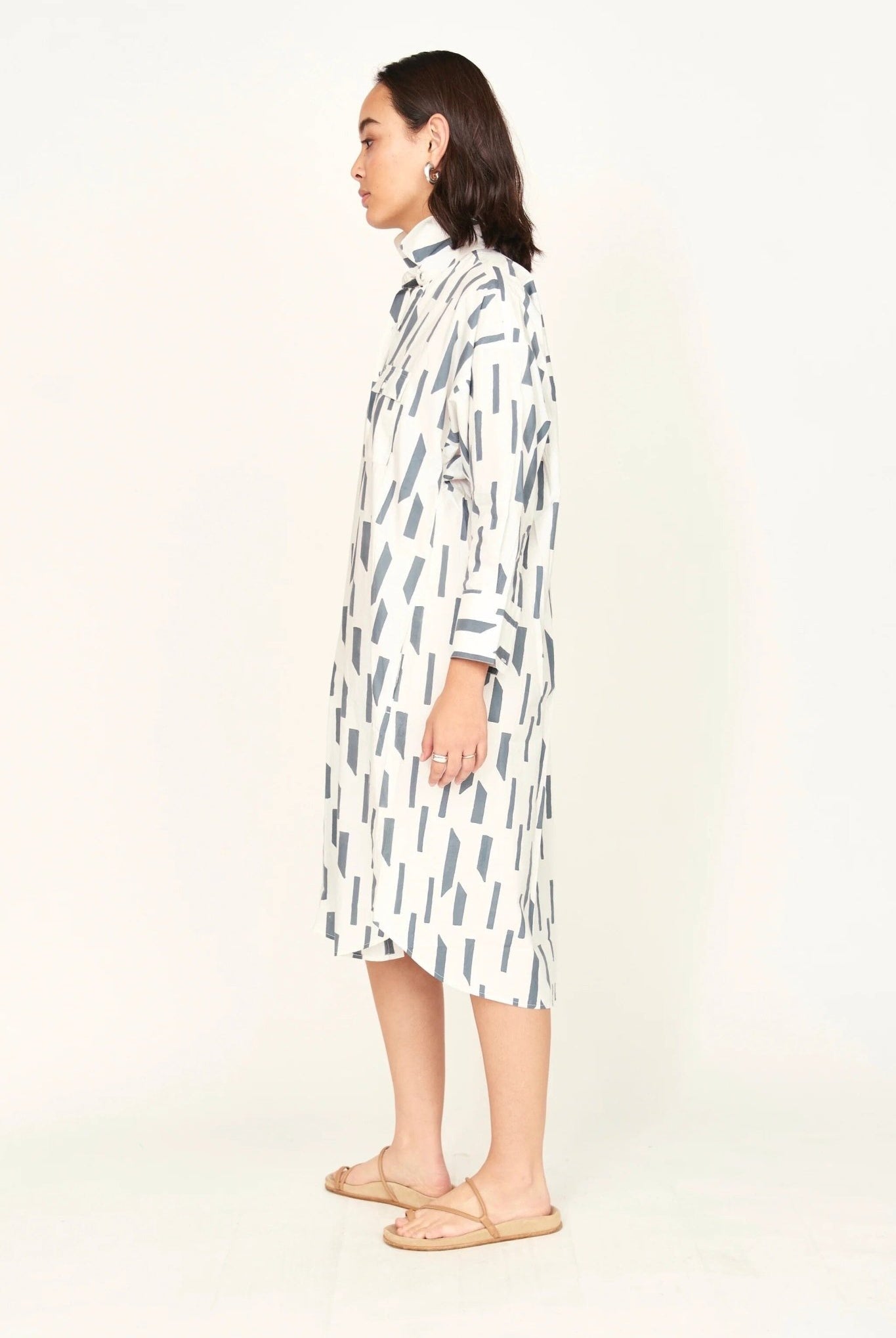 Mirth | Kyoto House Dress In White Rainfall - SHOP YUCCA Dress MIRTH - YUCCA, Women’s clothing store Denver, boutique stores near me, capsule wardrobe, women’s elevated basics, casual dresses Denver.