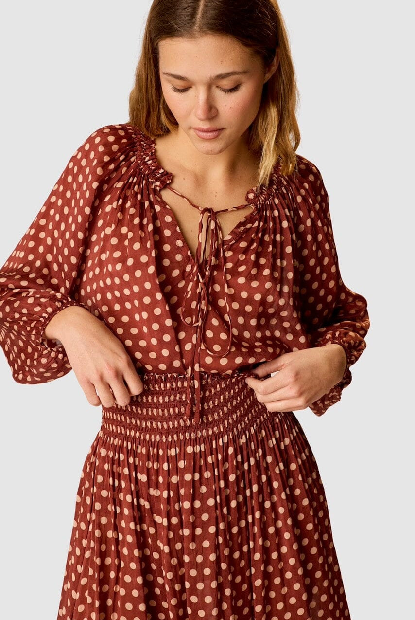 Natalie Martin - Ashley Top - Polkadot Cappuccino - Shirts & Tops - YUCCA, Boutiques Denver, stylish tops for women.