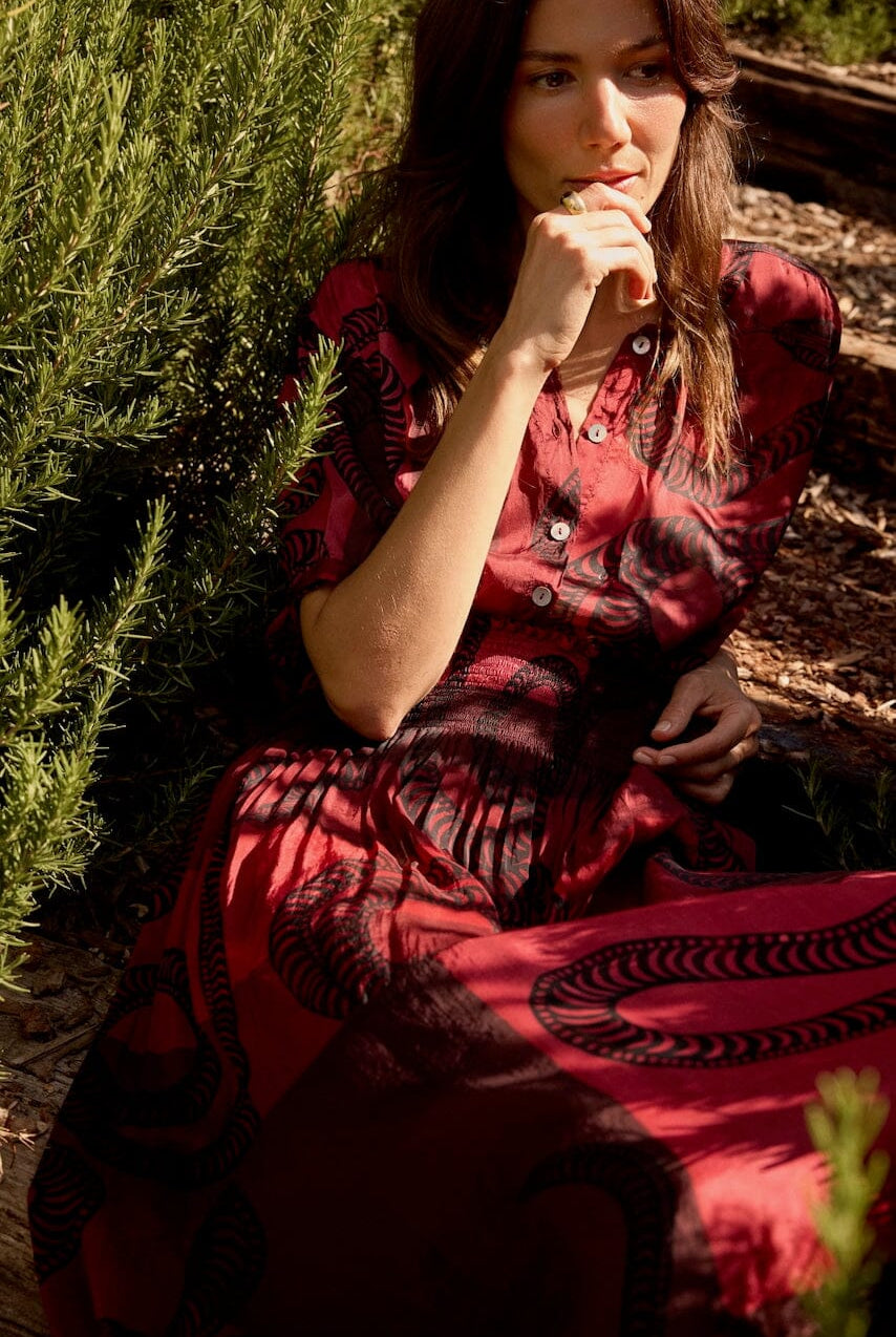 Natalie Martin - Bella Skirt - Ament Snake Oxblood - Skirts - YUCCA, women’s elevated skirts, clothing boutiques near me.