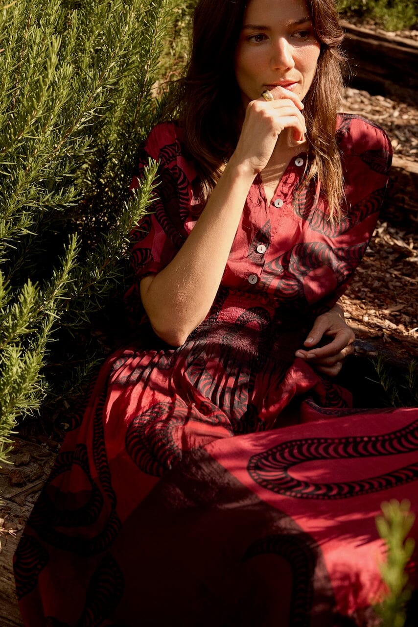 Natalie Martin - Bella Skirt - Ament Snake Oxblood - Skirts - YUCCA, women’s elevated skirts, clothing boutiques near me.