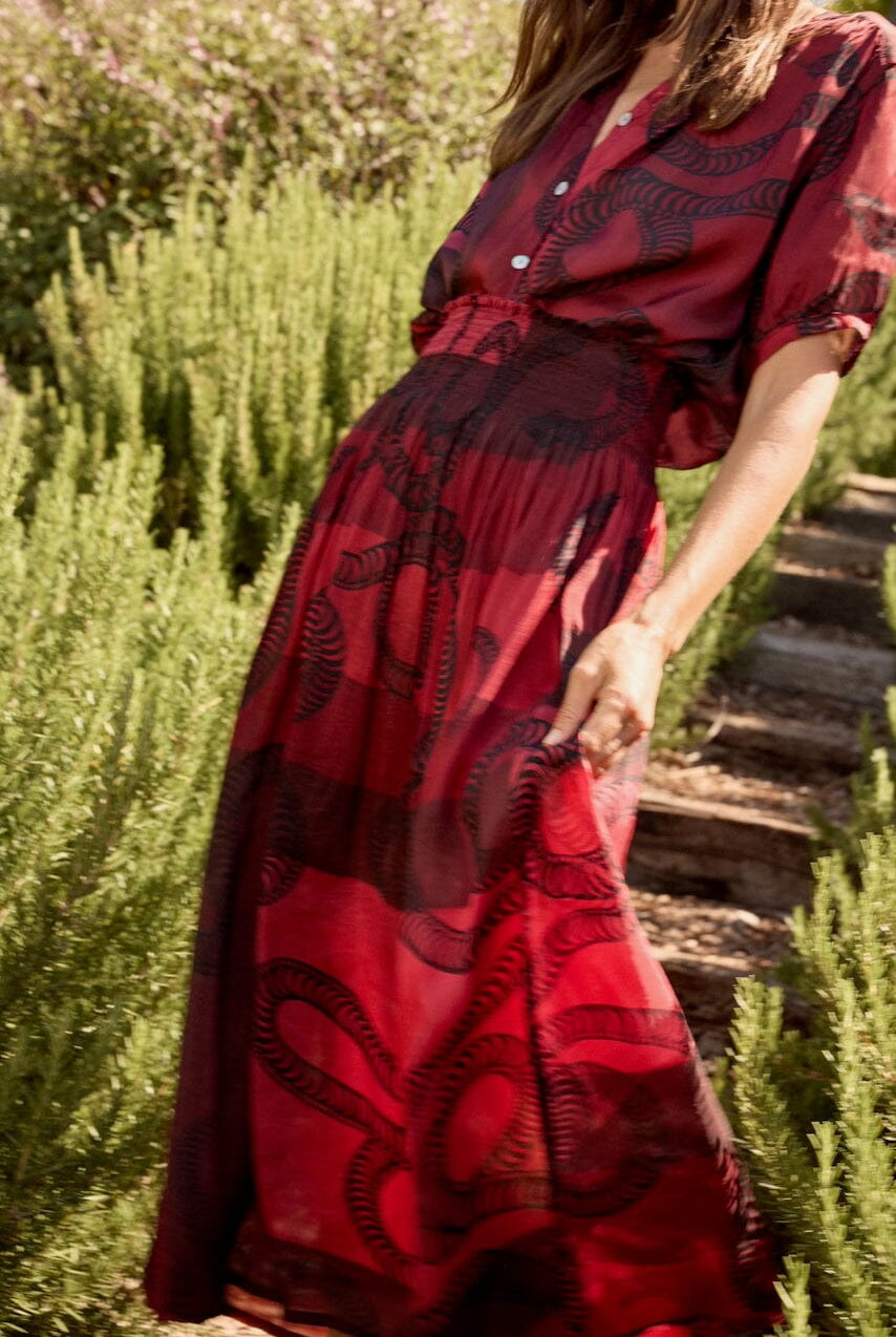 Natalie Martin - Bella Skirt - Ament Snake Oxblood - Skirts - YUCCA, women’s elevated skirts, clothing boutiques near me.
