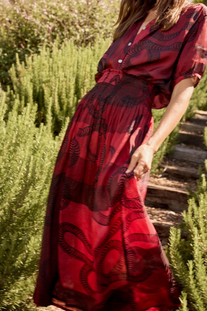 Natalie Martin - Bella Skirt - Ament Snake Oxblood - Skirts - YUCCA, women’s elevated skirts, clothing boutiques near me.