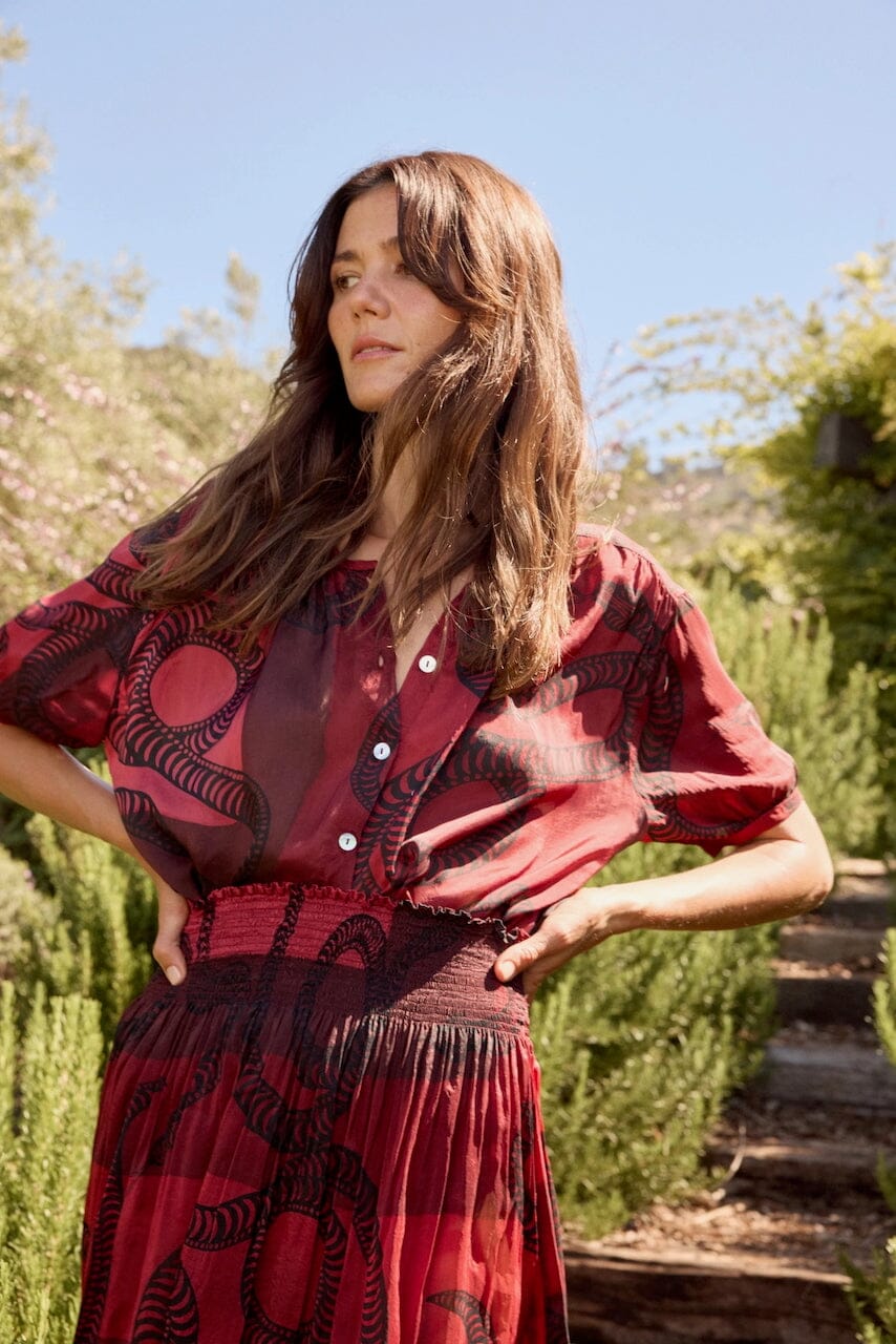 Natalie Martin - Bella Skirt - Ament Snake Oxblood - Skirts - YUCCA, women’s elevated skirts, clothing boutiques near me.