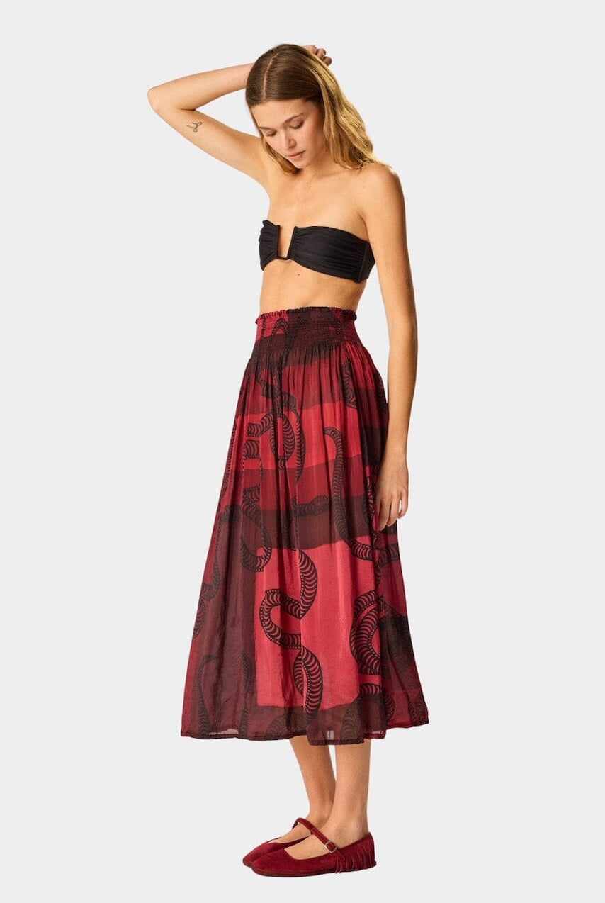 Natalie Martin - Bella Skirt - Ament Snake Oxblood - Skirts - YUCCA, women’s elevated skirts, clothing boutiques near me.