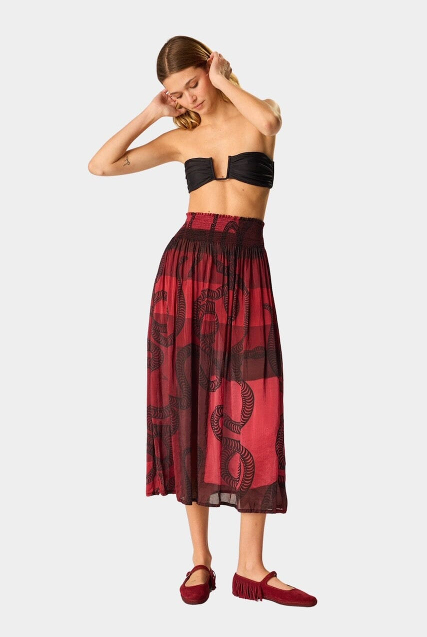 Natalie Martin - Bella Skirt - Ament Snake Oxblood - Skirts - YUCCA, women’s elevated skirts, clothing boutiques near me.