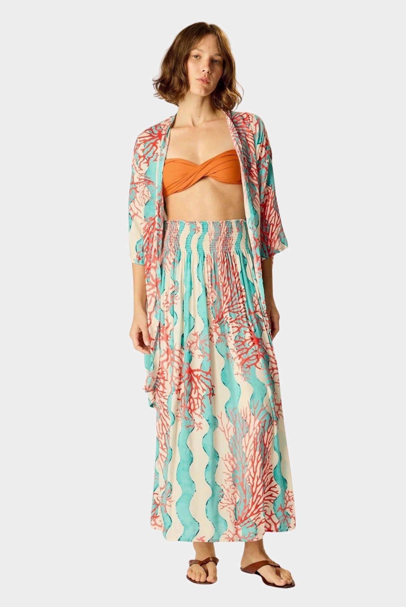 Natalie Martin | Bella Skirt In Coral Wave Turquoise - SHOP YUCCA Skirts NATALIE MARTIN - YUCCA, Women’s clothing store Denver, women’s clothing website, women’s elevated skirts, clothing boutiques near me.