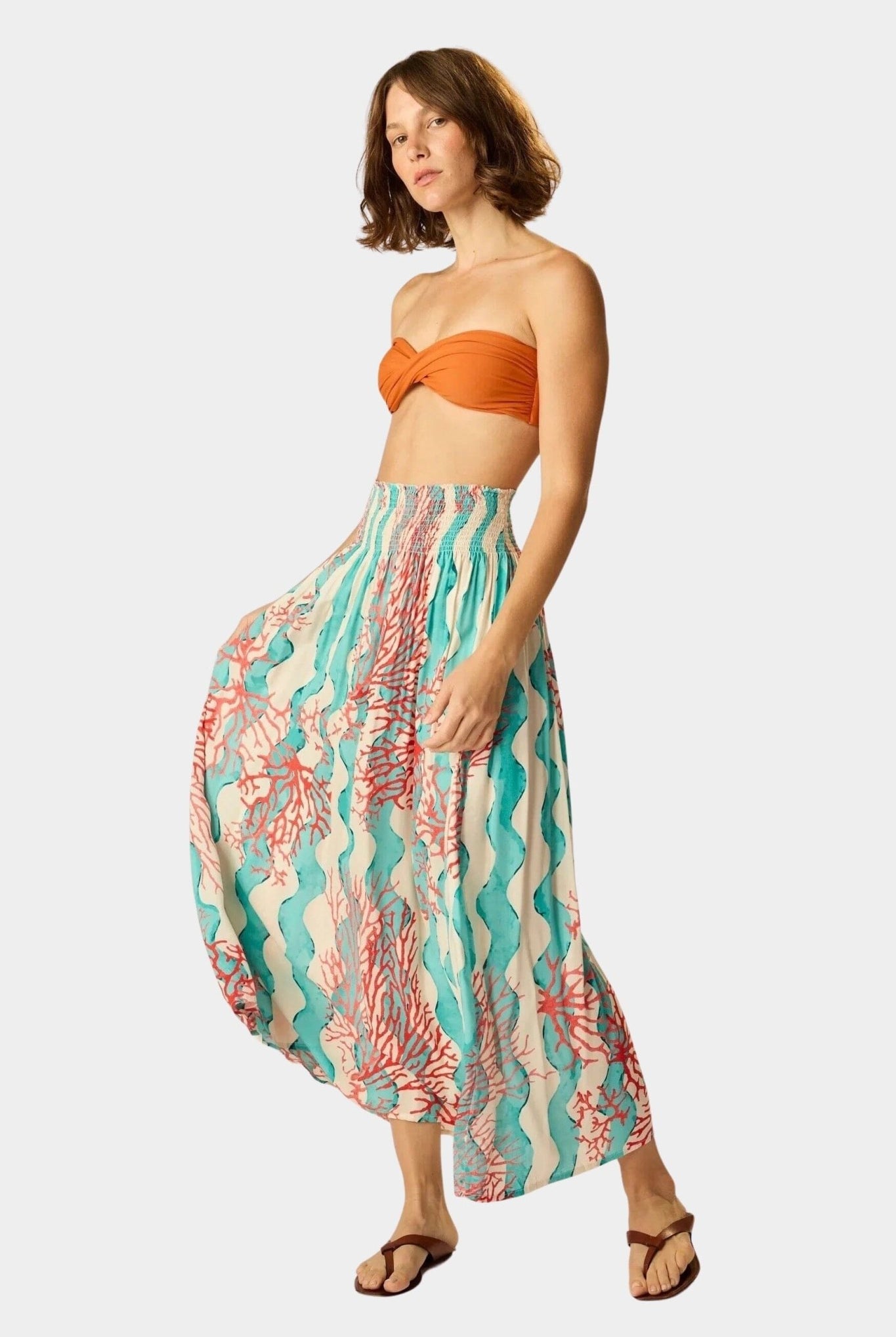 Natalie Martin | Bella Skirt In Coral Wave Turquoise - SHOP YUCCA Skirts NATALIE MARTIN - YUCCA, Women’s clothing store Denver, women’s clothing website, women’s elevated skirts, clothing boutiques near me.
