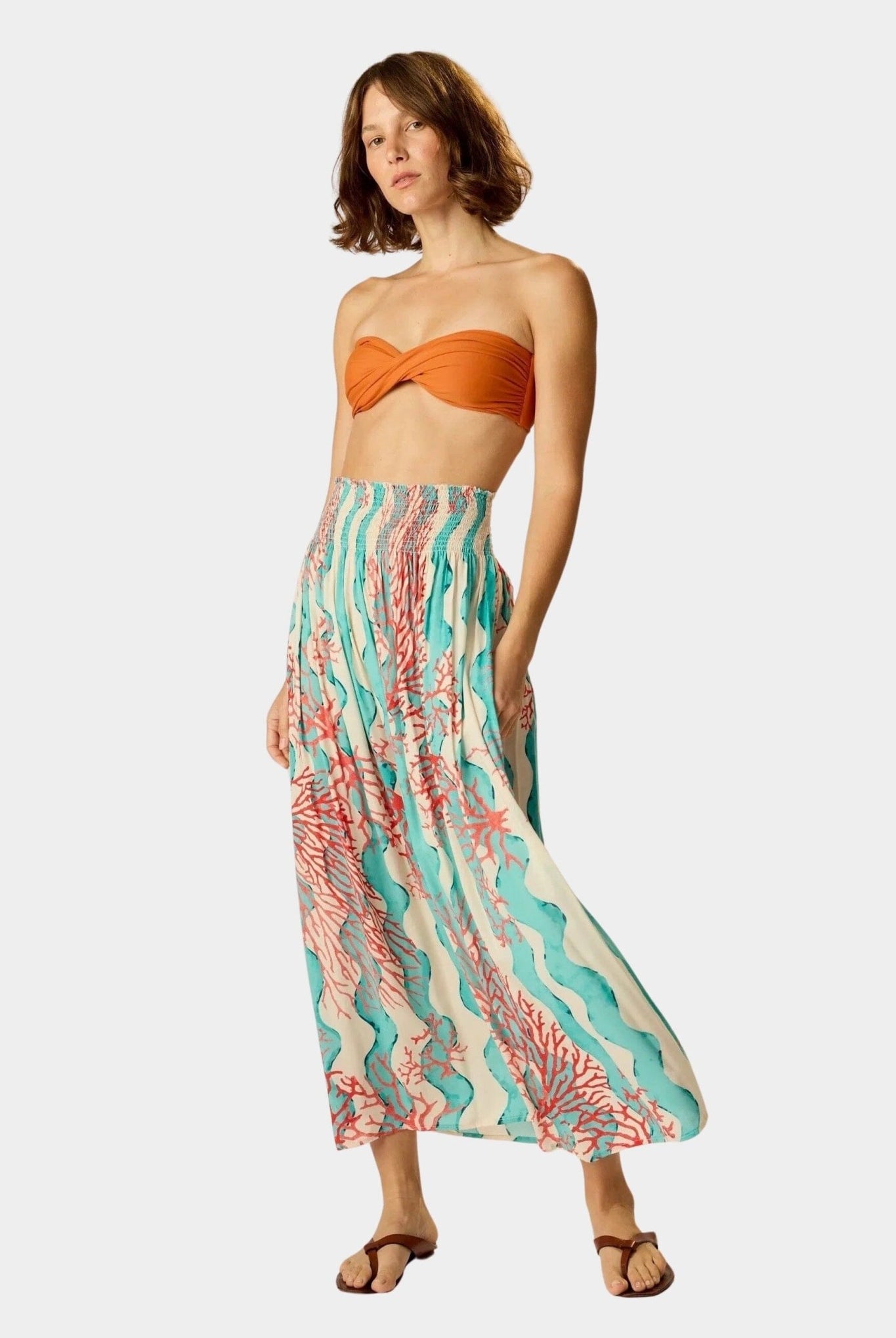 Natalie Martin | Bella Skirt In Coral Wave Turquoise - SHOP YUCCA Skirts NATALIE MARTIN - YUCCA, Women’s clothing store Denver, women’s clothing website, women’s elevated skirts, clothing boutiques near me.