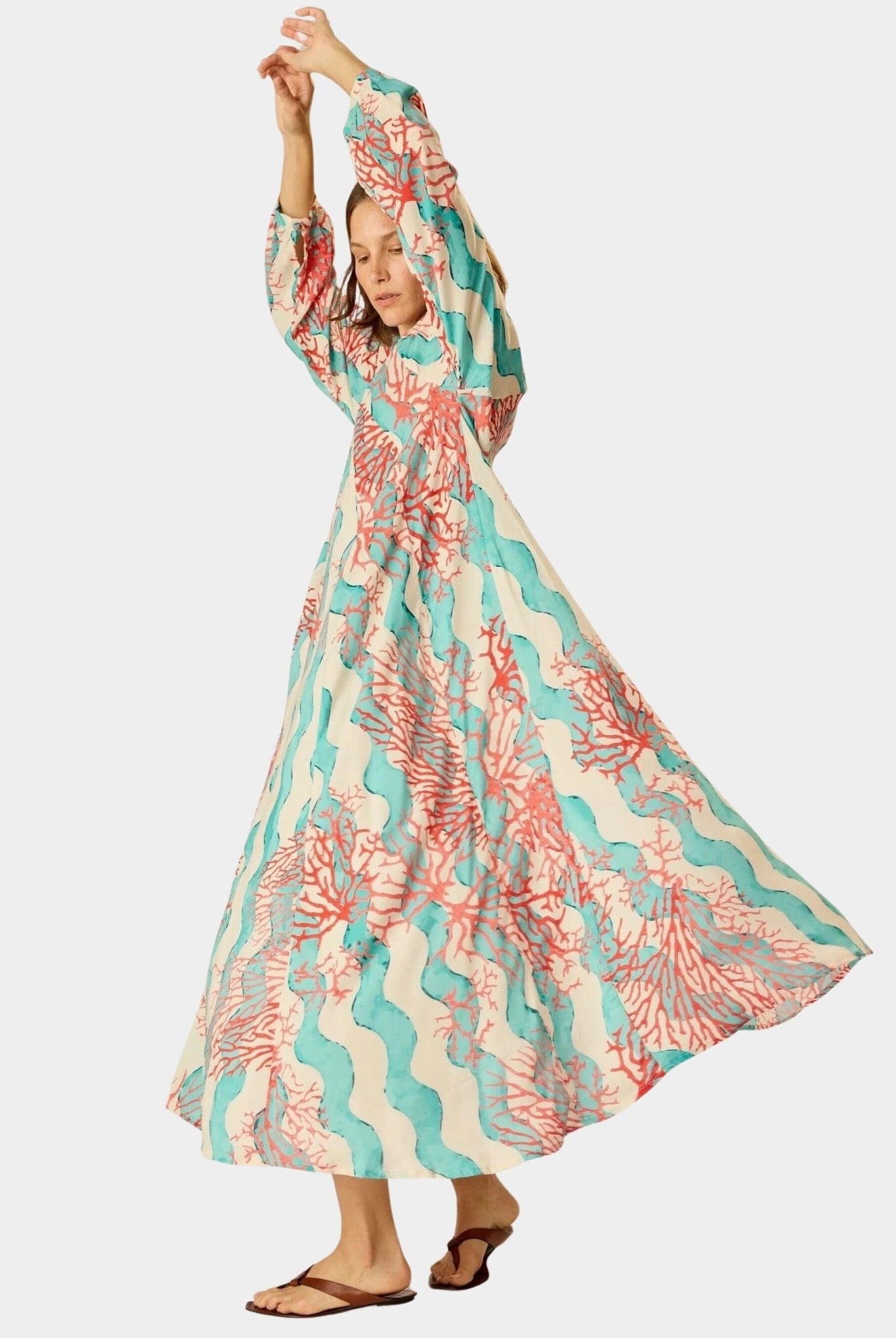 Natalie Martin | Fiore Maxi Dress In Coral Wave Turquoise - SHOP YUCCA Dresses NATALIE MARTIN - YUCCA, Women’s clothing store Denver, boutique stores near me, capsule wardrobe, women’s elevated basics, casual dresses Denver.