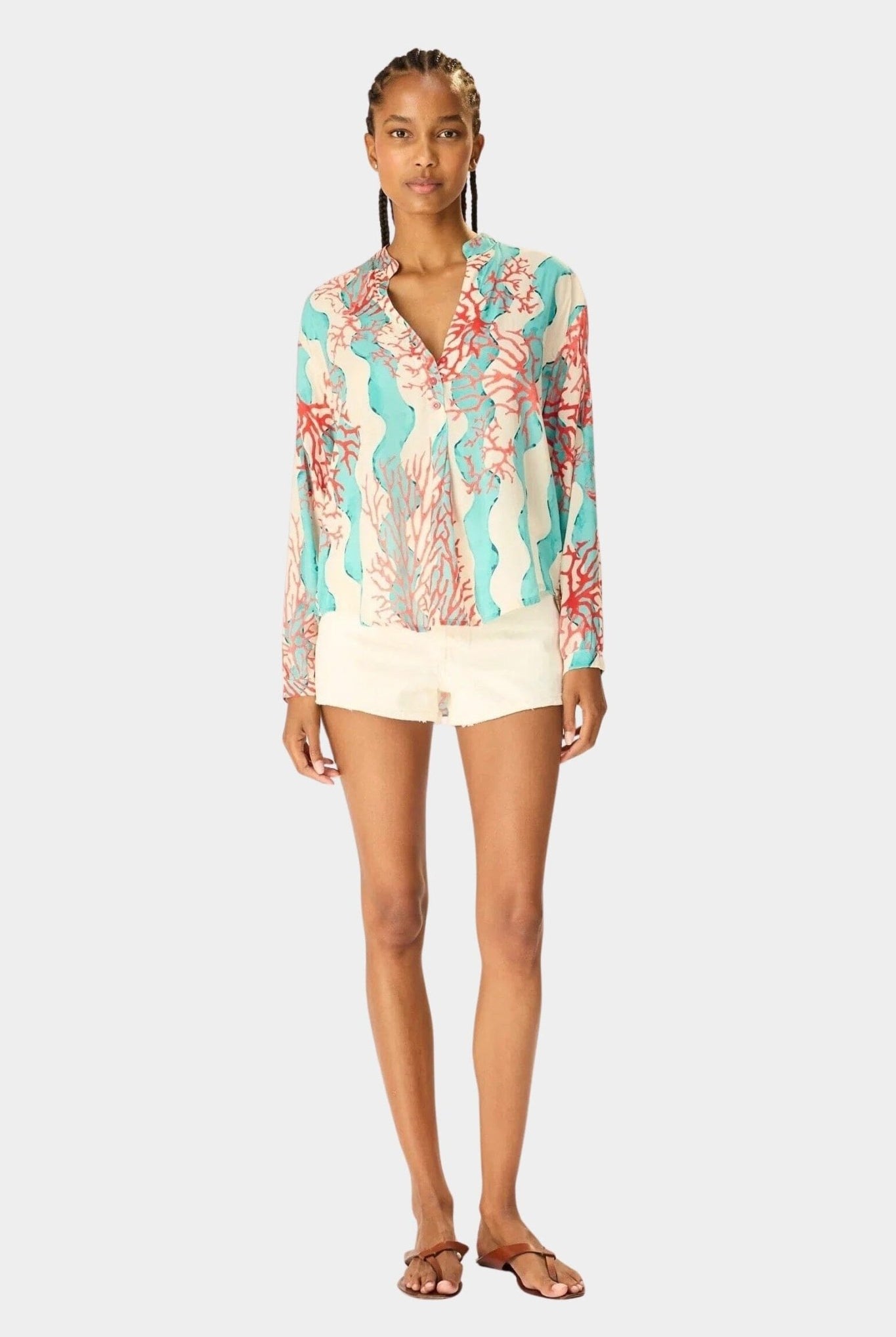 NATALIE MARTIN | Leslie Shirt - Coral Wave Turquoise - Tops & Tees -  SHOP YUCCA, Boutiques Denver, stylish tops for women, cherry creek boutique, high quality casual tops.