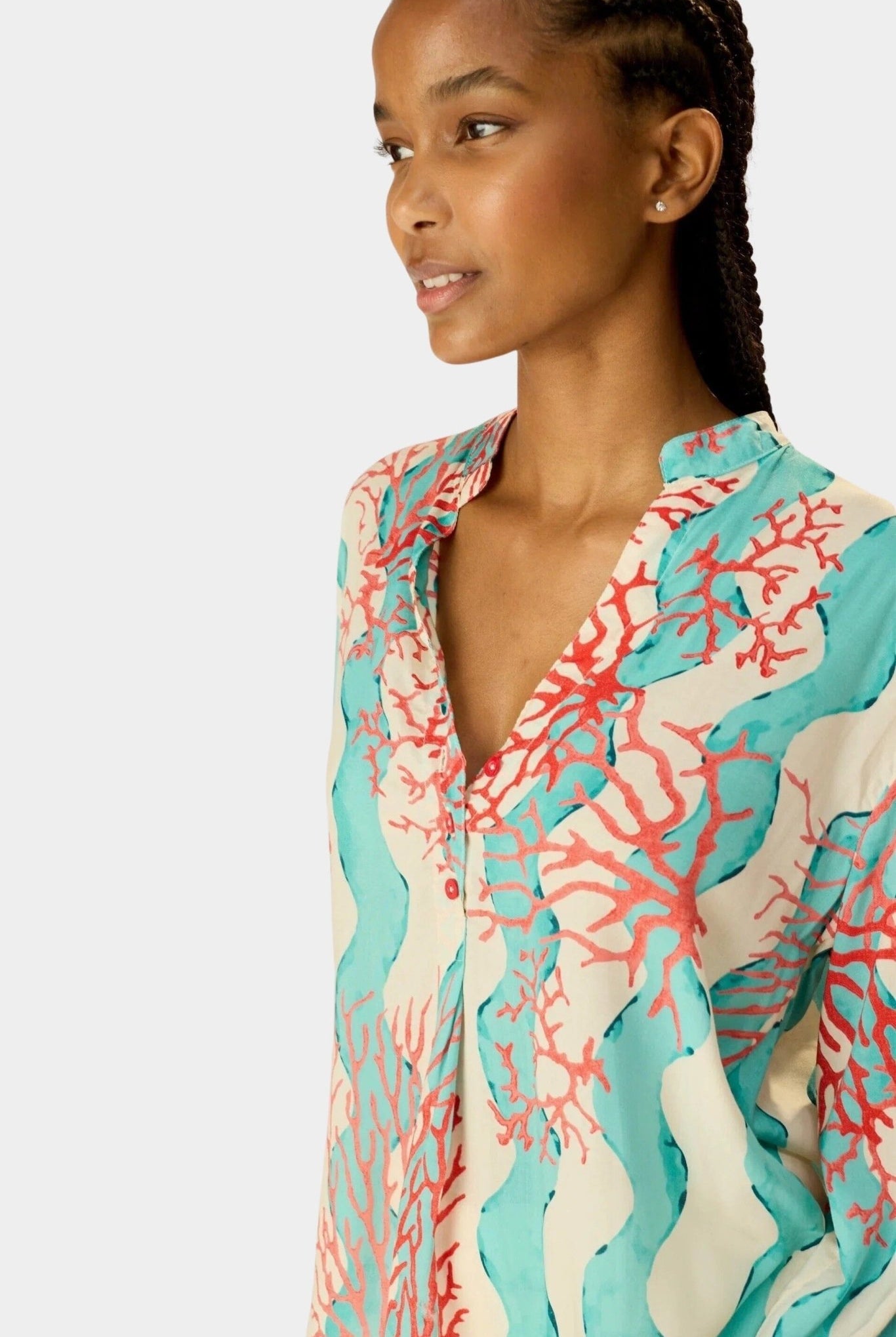 NATALIE MARTIN | Leslie Shirt - Coral Wave Turquoise - Tops & Tees -  SHOP YUCCA, Boutiques Denver, stylish tops for women, cherry creek boutique, high quality casual tops.