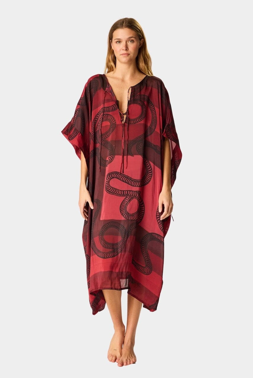 Natalie Martin - Paulina Caftan - Ament Snake Oxblood - Dress - YUCCA, artistic clothing for women, boutique near me.