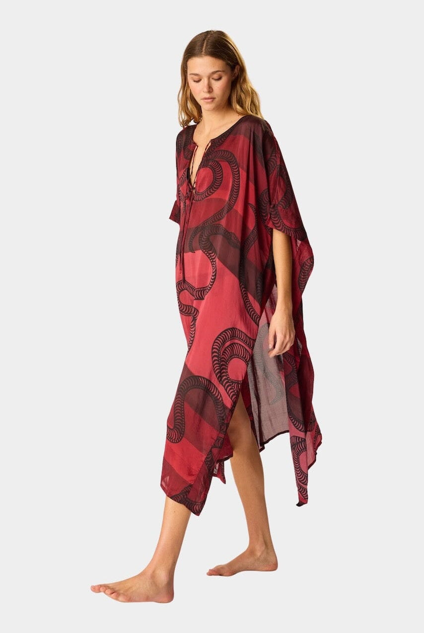 Natalie Martin - Paulina Caftan - Ament Snake Oxblood - Dress - YUCCA, artistic clothing for women, boutique near me.