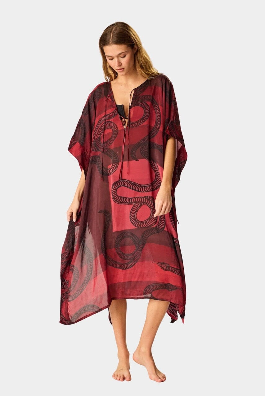 Natalie Martin - Paulina Caftan - Ament Snake Oxblood - Dress - YUCCA, artistic clothing for women, boutique near me.