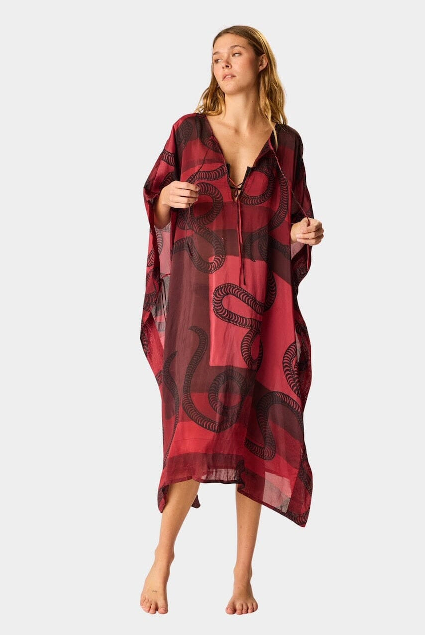 Natalie Martin - Paulina Caftan - Ament Snake Oxblood - Dress - YUCCA, artistic clothing for women, boutique near me.