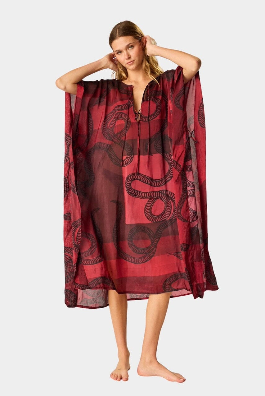 Natalie Martin - Paulina Caftan - Ament Snake Oxblood - Dress - YUCCA, artistic clothing for women, boutique near me.